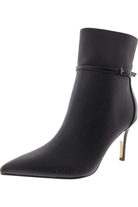 Womens Vivera Buckle Faux Leather Booties