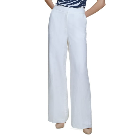 Calvin Klein Womens Wide Leg Linen Pants White 12