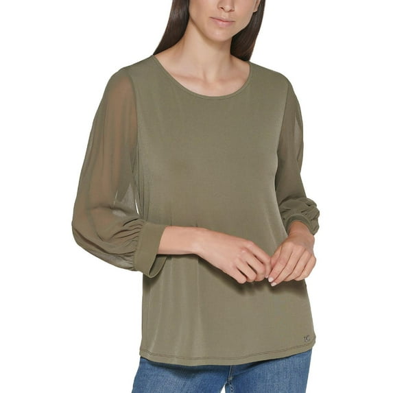 Calvin Klein Womens Wideneck Sheer Blouse