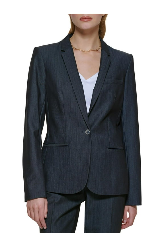 Womens Woven Long Sleeves One-Button Blazer