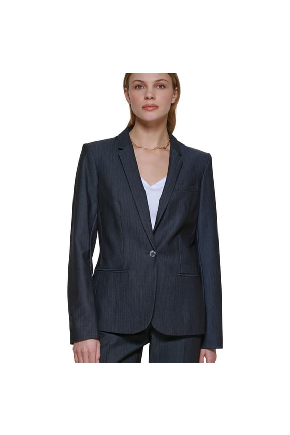 Womens Peak One Button Blazer Jacket, Blue, 4