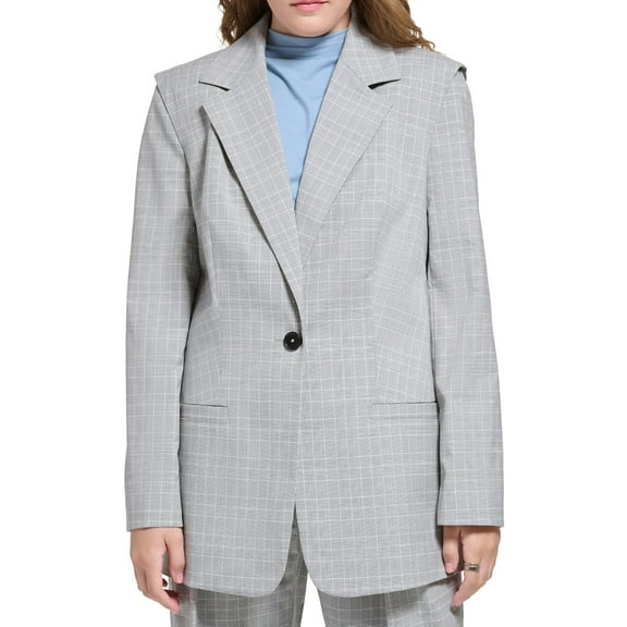 Women's X-Fit Oversized One Button Plaid Blazer Cream Multi 12