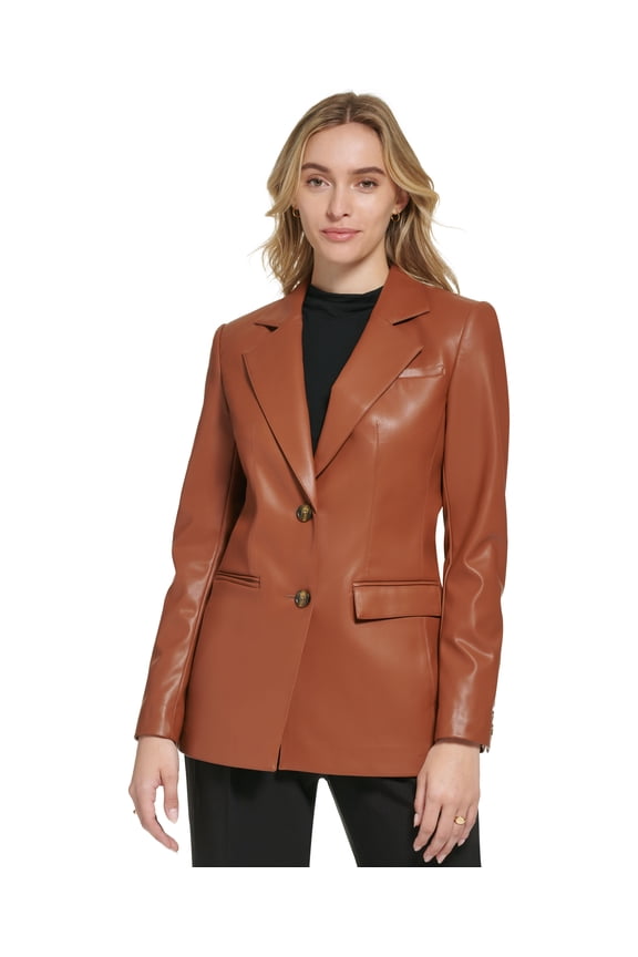 Womens X Fit Faux Leather Blazer Tortoise 4