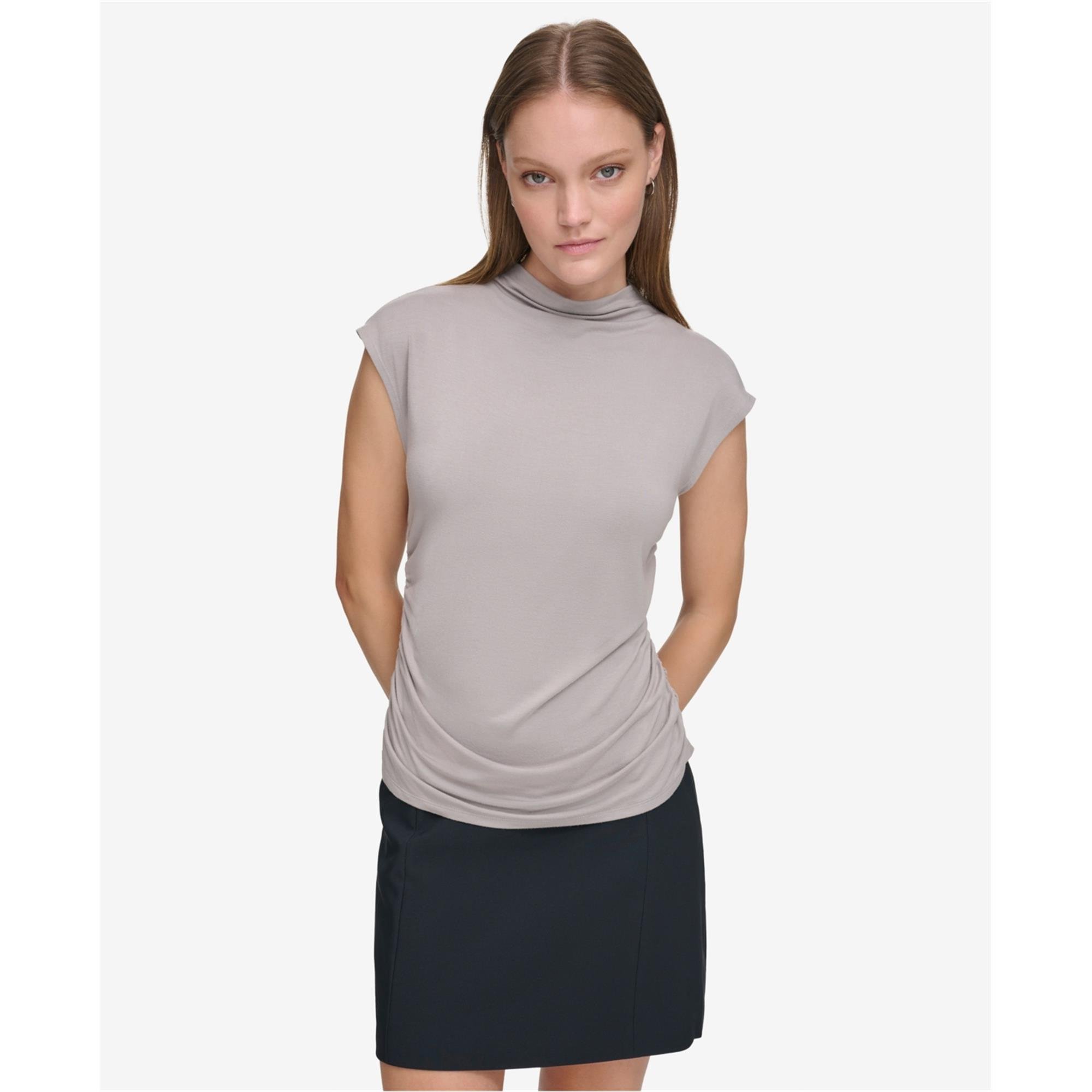 Calvin Klein Womens X Fit High Neck Sleeveless Blouse Top, Grey, Medium