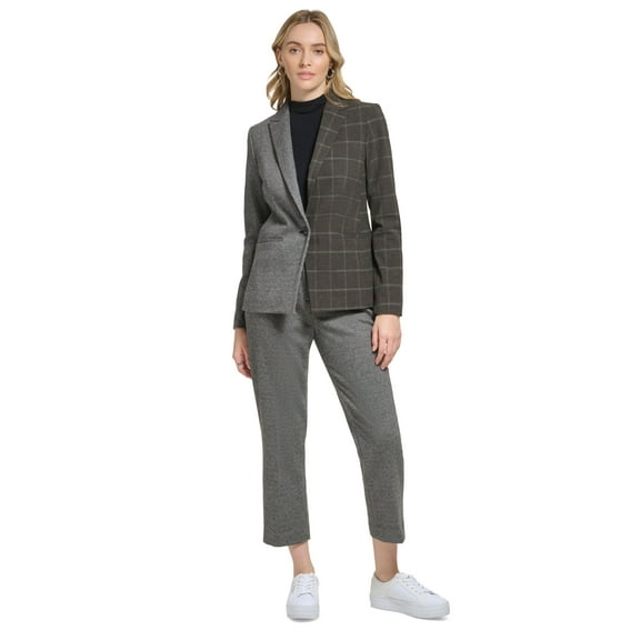 Calvin Klein Womens X Fit Mixed Plaid Blazer Black Multi 0
