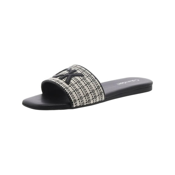 Calvin Klein Womens Yides Logo Textured Slide Sandals