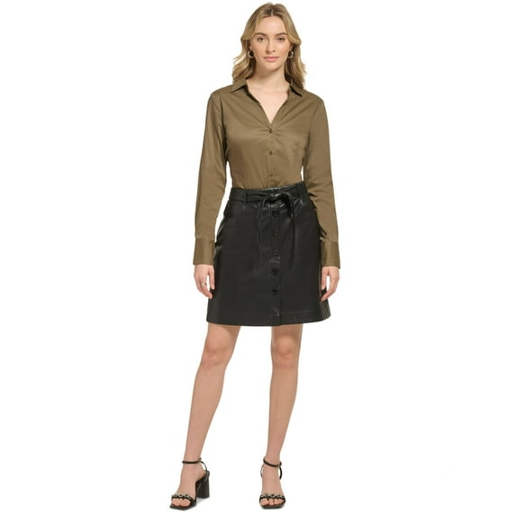Calvin Klein X Fit Collared Button Front Bodysuit Caper S