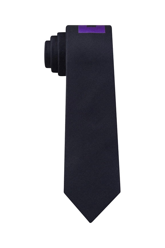 X Mens Panel Skinny Tie Midnight and Purple Silk Necktie