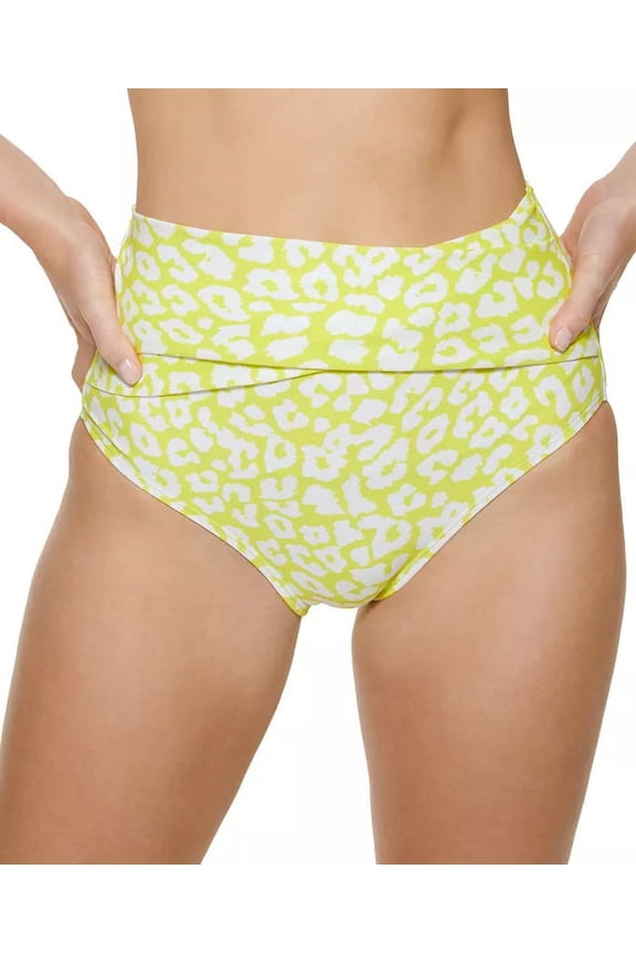 YELLOW Leopard-Print High-Waist Wrap Bikini Swim Bottom, US X-Large