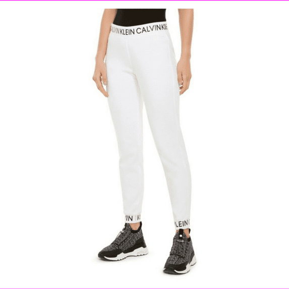 Calvin Klein women's Performance Logo Pull-On Joggers, White Size M