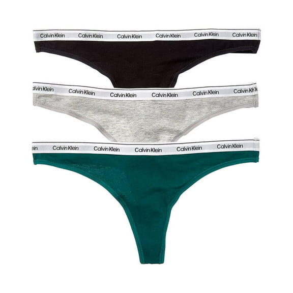 Calvin Klein womens  3pk Modern Logo Thong, XL, Black
