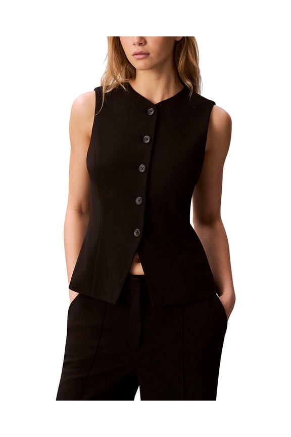 womens Stretch Crepe Vest, 16, Black