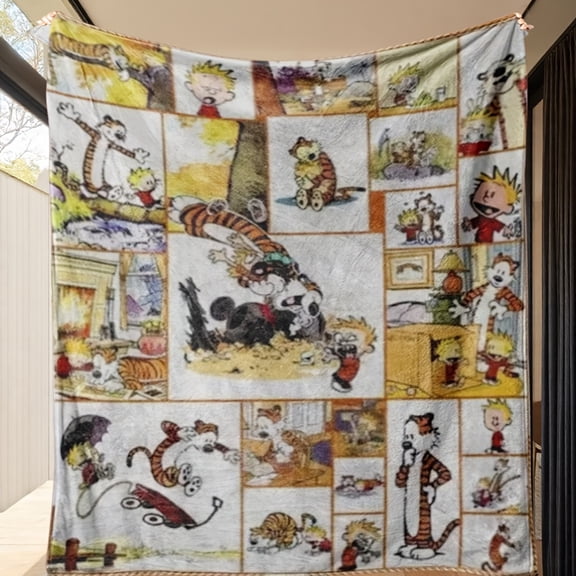 Calvin Movie Hobbes Cartoon Blanket, Cute Cartoon Blanket, Calvin Movie Hobbes Fun Blanket, Exquisite Gift for Birthdays and Christmas