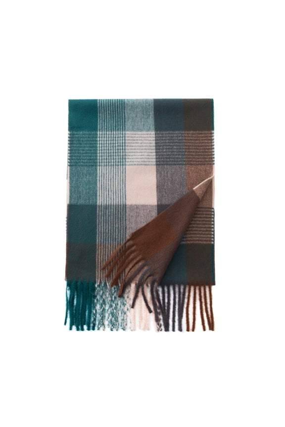 Ultra-Soft Comfort Feel Unisex Winter Solid Plain Scarves Wool Feel Classic Super Soft Luxurious Scarf Dark Green Beige Tartan