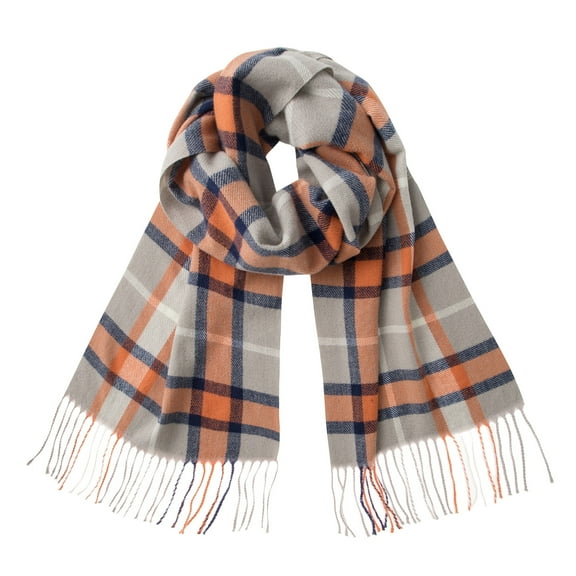 Calvin & Olivia Ultra-Soft Comfort Feel Unisex Winter Solid Plain Scarves Wool Feel Classic Super Soft Luxurious Scarf Gray Orange Plaid