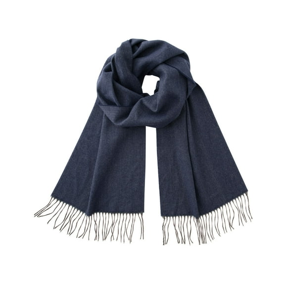 Calvin & Olivia Ultra-Soft Comfort Feel Unisex Winter Solid Plain Scarves Wool Feel Classic Super Soft Luxurious Scarf Navy Blue With Charcoal Gray Fringe