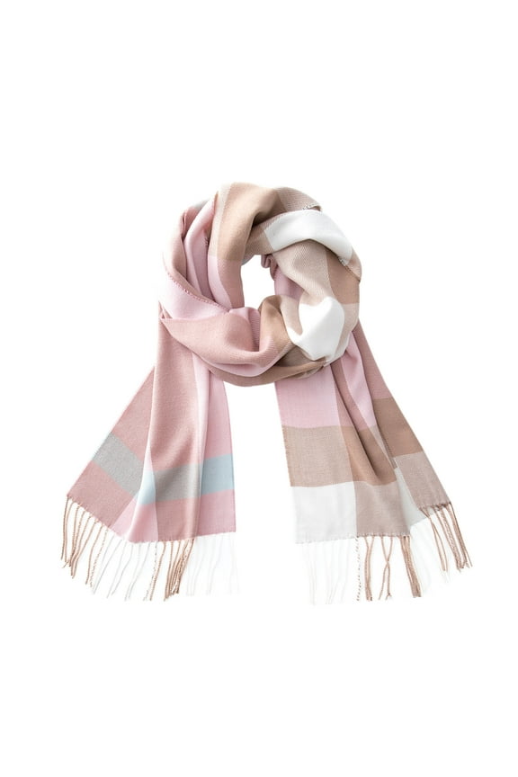 Ultra-Soft Comfort Feel Unisex Winter Solid Plain Scarves Wool Feel Classic Super Soft Luxurious Scarf Pink White Check