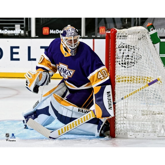 Calvin Petersen Los Angeles Kings Unsigned Reverse Retro Jersey In Net Photograph