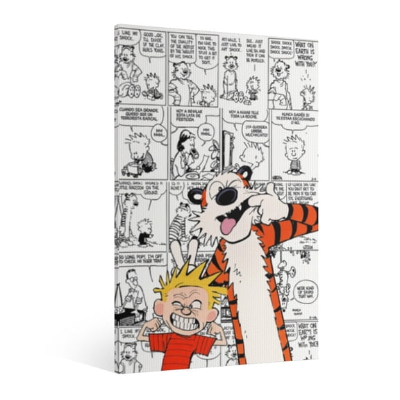 Calvin and Hobbes Classic Comic Strip Collage Framed Canvas Wall Art (2:3 Aspect Ratio) - Vintage Office and Bedroom Decor