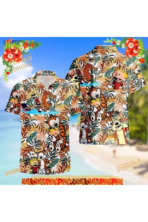 Calvin and Hobbes Hawaiian Shirt Summer, Calvin Hawaii Shirt, Hobbes Aloha Shirt
