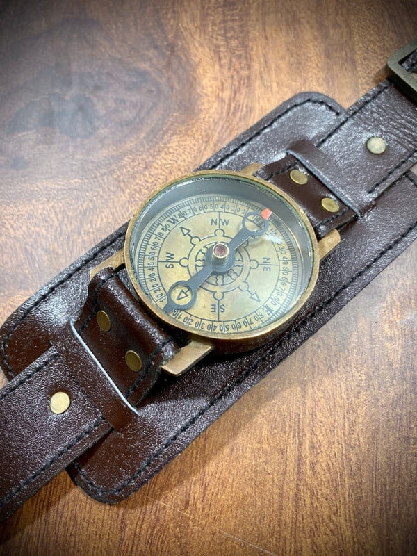 Calvin handicrafts handmade nautical wrist compass sundial watch,vintage style, antique style compass.