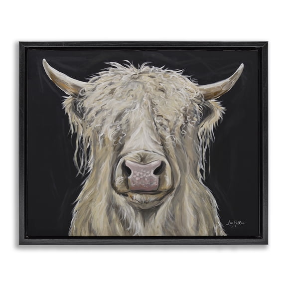 Stupell Industries Calvin the Highland Cattle Black Framed Floater Canvas Wall Art, design by Lee Keller