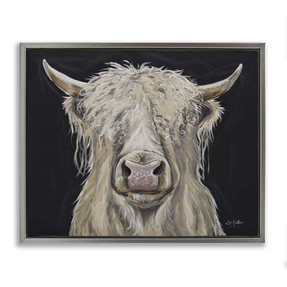 Stupell Industries Calvin the Highland Cattle Gray Framed Floater Canvas Wall Art, design by Lee Keller