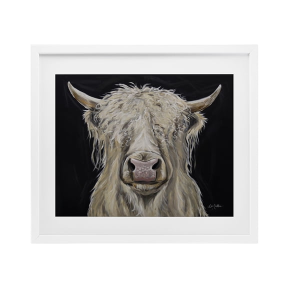 Stupell Industries Calvin the Highland Cattle White Framed Print Under Glass, design by Lee Keller