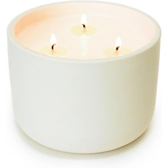 Calyan Wax Co. 3 Wick Candle, Vetiver + Tonka Scented Candle, 43 Hour Burn Time, 3 Wick Soy Candles, Non Toxic & Vegan Soy Wax, Ceramic Scented Candles, 26oz