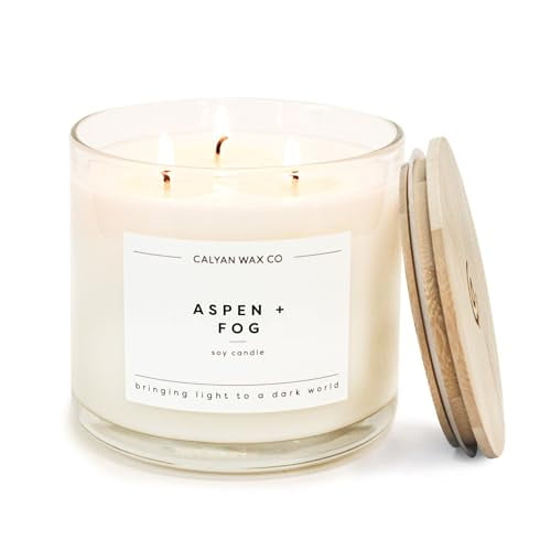 Calyan Wax Co. Aspen & Fog 3 Wick Scented Candle - 43 Hour Burn - Luxury 3 Wick Soy Candles - Clean Soy Wax Candles - Long Lasting Large Glass Jar Candle for Home - 14.9oz