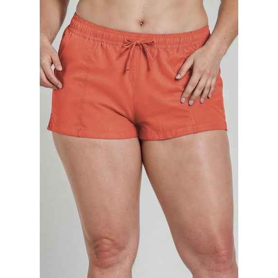 Calypsa Women's and Women's Plus Elasticized Waistband 2"- 3" Board Shorts with Drawstring