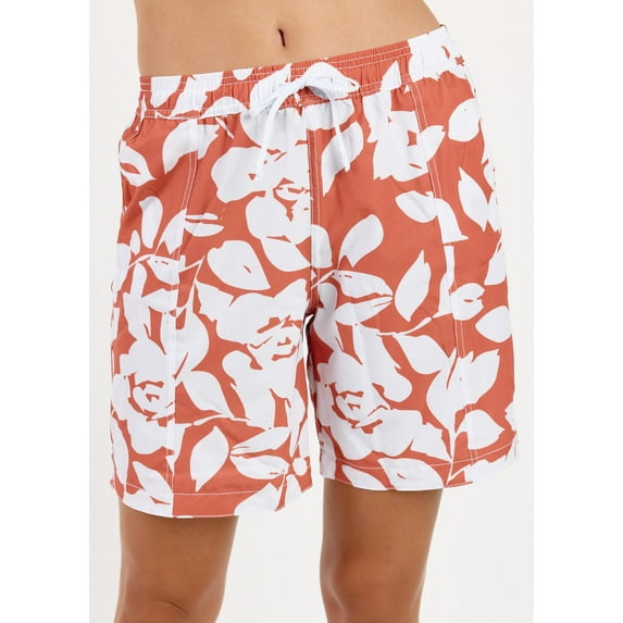 Calypsa Women's and Women's Plus Elasticized Waistband 7" Board Shorts with Drawstring