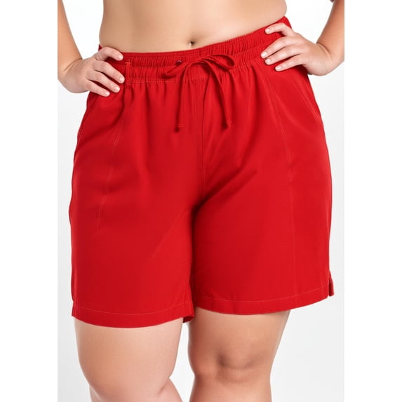 Calypsa Women's and Women's Plus Elasticized Waistband 7" Board Shorts with Drawstring