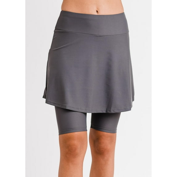 Calypsa Women's and Women's Plus Flared Mid-Thigh Swim Skirt With Bike Shorts