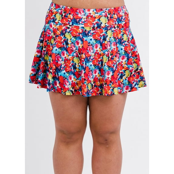 Calypsa Women's and Women's Plus High Waisted Flowy Swim Skirt With Shorts