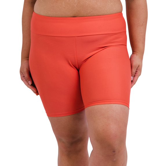 Calypsa Women's and Women's Plus High Waisted Mid-Thigh Swim Shorts