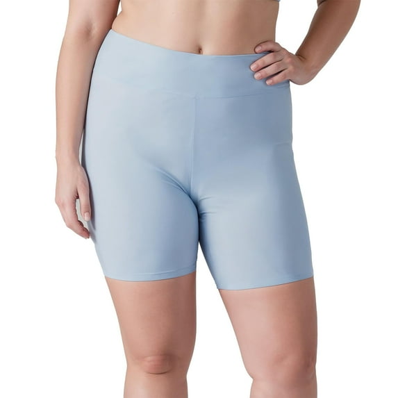 Calypsa Women's and Women's Plus High Waisted Mid-Thigh Swim Shorts