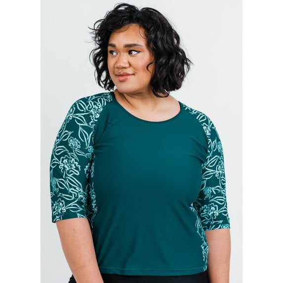 Calypsa Women's and Women's Plus Long Sleeve Loose Fit Margaux Swim Top