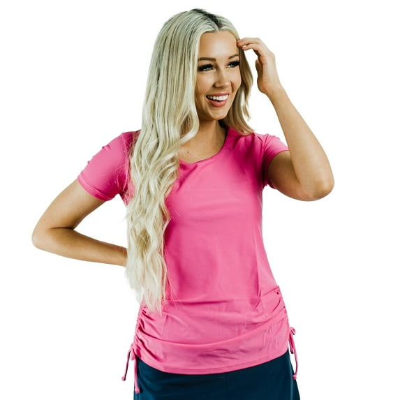 Calypsa Women's and Women's Plus Short Sleeve Adele Swim Top