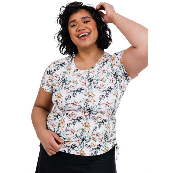 Calypsa Women's and Women's Plus Short Sleeve Adele Swim Top