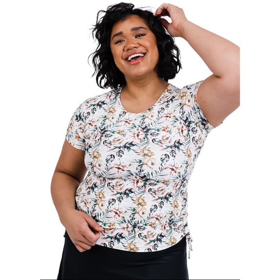 Calypsa Women's and Women's Plus Short Sleeve Adele Swim Top