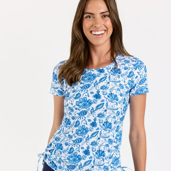 Calypsa Women's and Women's Plus Short Sleeve Adele Swim Top