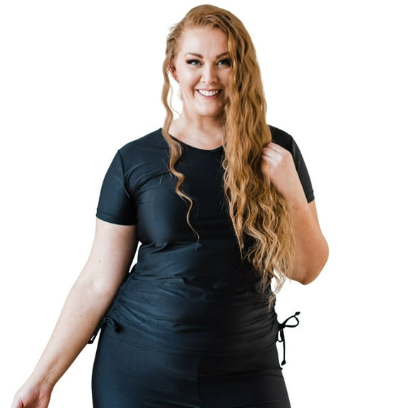 Calypsa Women's and Women's Plus Short Sleeve Adele Swim Top