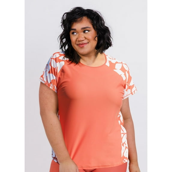 Calypsa Women's and Women's Plus Short Sleeve Loose Fit Adele Swim Top