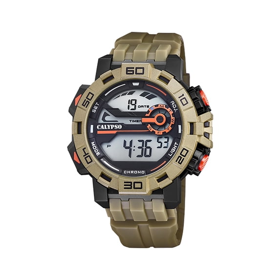 Calypso 52mm Mens Digital Sports Watch, Rubber Strap, Chronograph, Dual Time, Timer, Light, Day / Date Calendar
