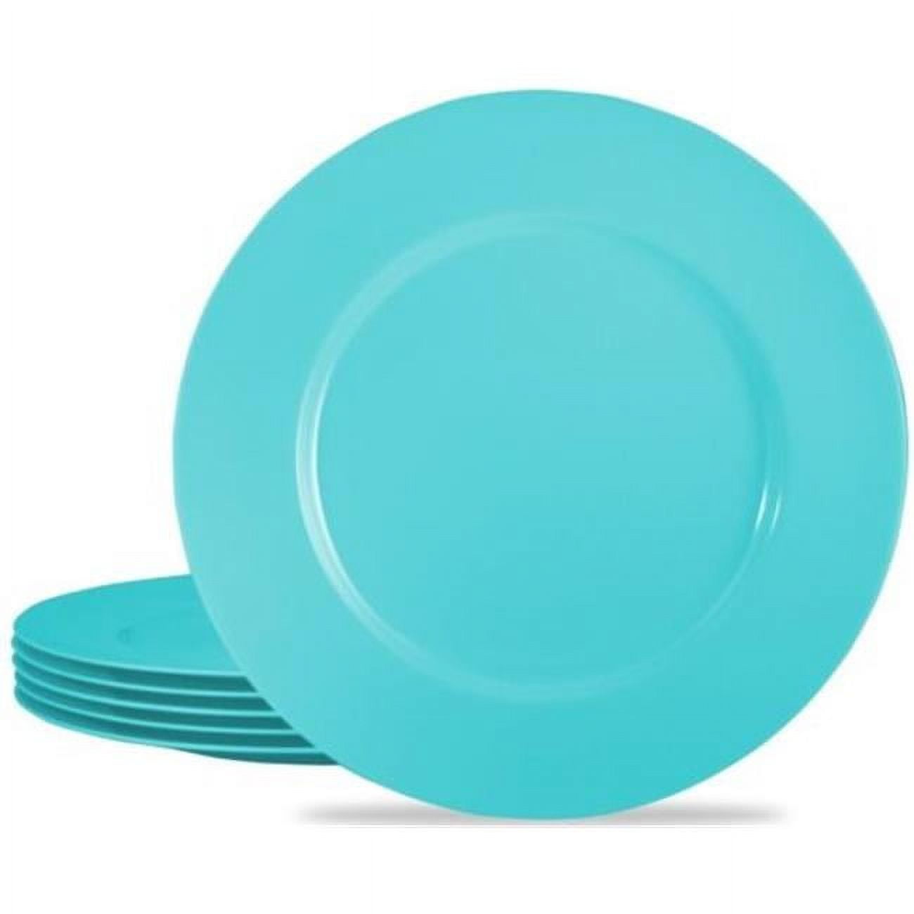 Turquoise Round Glossy Melamine Dinner Plate Set, 11-inch, 6 Pieces