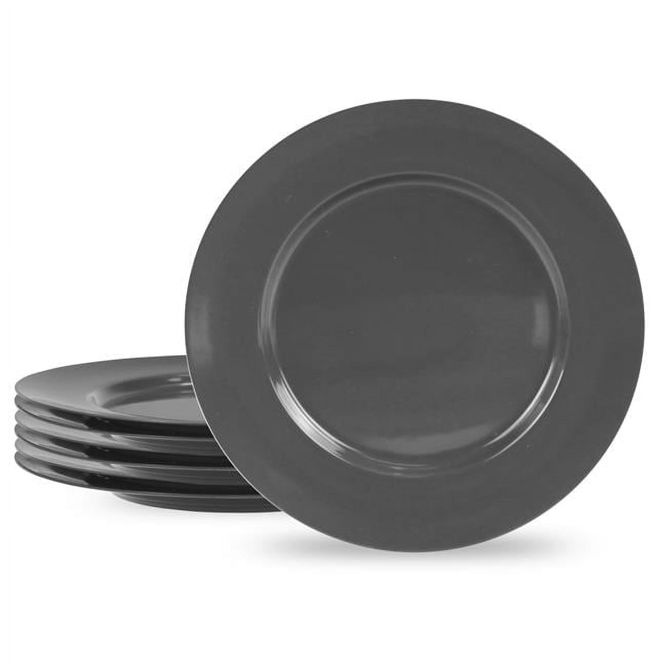 Gray Glossy Round Melamine Salad Plate Set, 8.5" Diameter