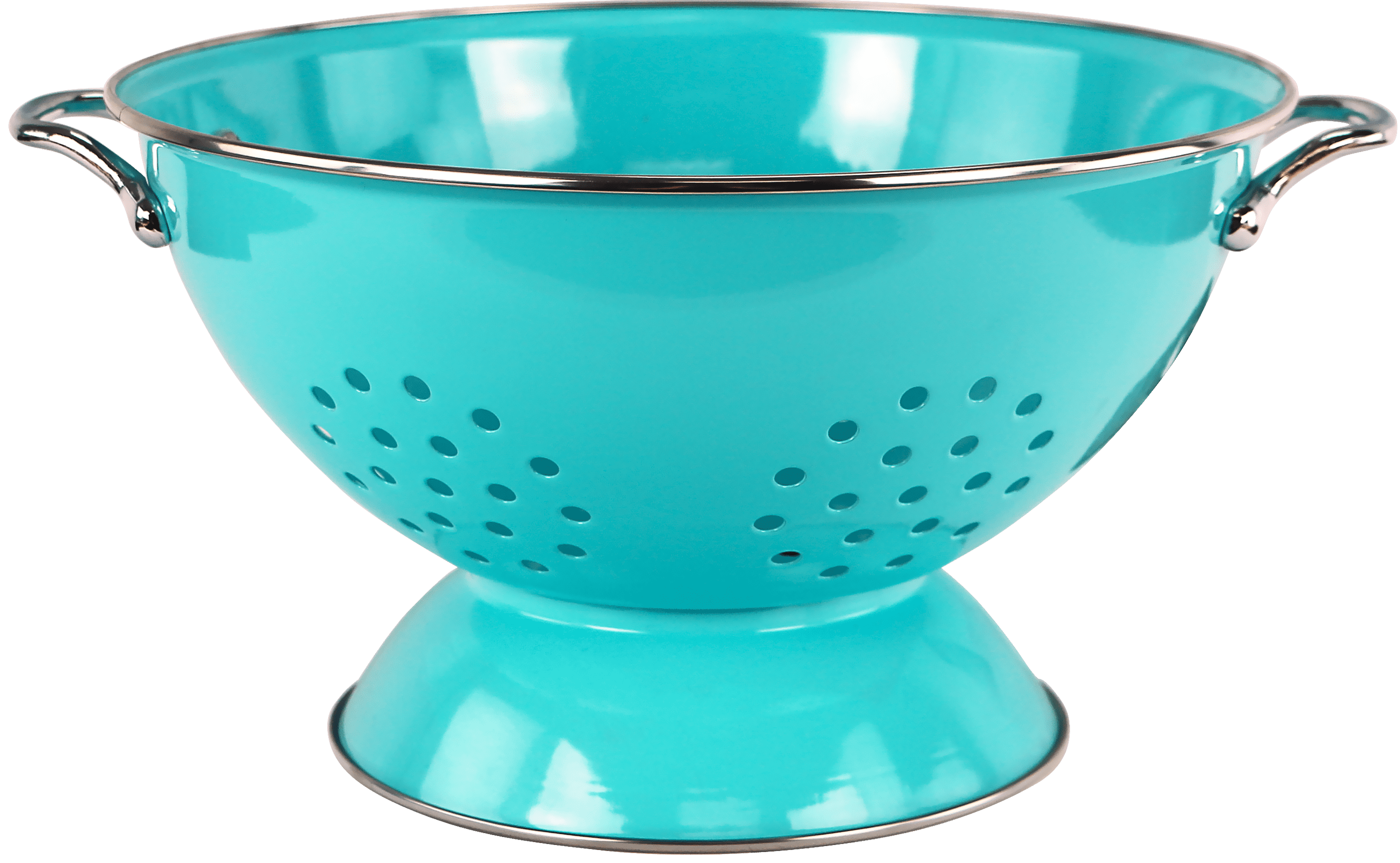 Turquoise 5 Quart Enamel Steel Colander with Chrome Handles