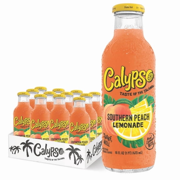 Calypso Lemonades | Made with Real Fruit and Natural Flavors | Southern Peach Lemonade, 16 Fl Oz (Pack of 12)