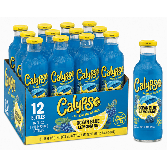 Calypso Ocean Blue Lemonade Juice, 16 fl oz Bottles (12 Pack)